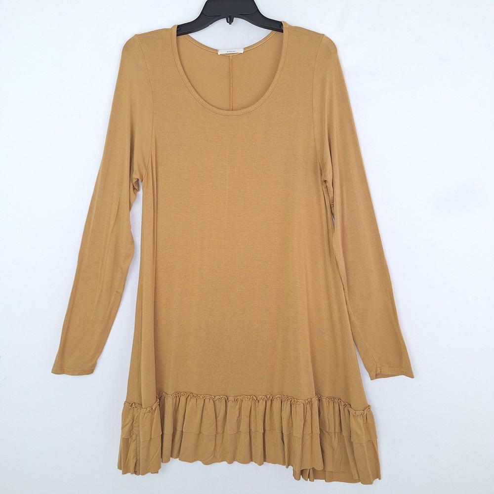 Dress Cottagecore Whimsigoth Boho Bohemian Ruffle Hem Tunic Easel L Mustard Tan